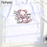 Yipinpay cartoon Bear top tees short sleeve Punk print Ulzzang clothes kawaii harajuku album Aesthetic vintage women Tshirt