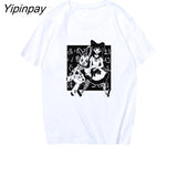 Yipinpay T Shirt Aesthetic Punk cartoon Short Sleeve O-Neck Tops Women dropshipping summer loose oversize street clothes