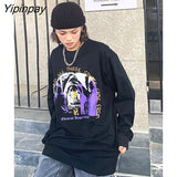 Yipinpay Women T-Shirts Oversized Y2k Streetwear Washed Long Sleeve Tops Harajuku Graphic Goth Vintage Korean Fashion Aesthetic Clothing