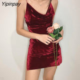 Yipinpay Beach Vintag High Quality Female Clothing Women's Dress Midi Party Sexy Sling Suede Split Graceful Solid color Sleeveless