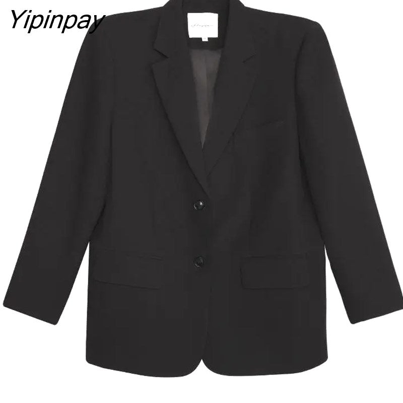 Yipinpay 2023 Autumn Oversize Long Sleeve Black Women Blazer Normcore Style Loose BF Ladies Suit Blazers Work Clothing Jacket Coat