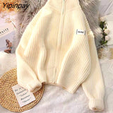 Yipinpay Autumn Y2K Knit Button Women's Sweater Street Style Long Sleeve Zipper Loose Cardigan Coat 2023 Winter Outerwear Clothing