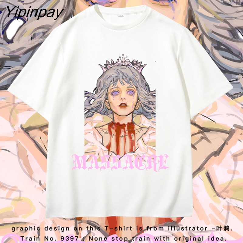 Yipinpay Print Casual Harajuk Female's tshirts tee clothes Unisex Short Sleeve T Shirt wind Summer Women Tshirt Streetwear Top