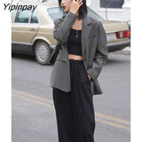 Yipinpay 2023 Autum Oversize Long Sleeve Gray Women Blazer Unisex Style Solid BF Loose Suit Blazers Winter Female Clothing Coat