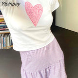 Yipinpay Tee Crew Neck Short Sleeve Fit Baby Tee Y2k Women's Streetwear Cropped Top Summer Cropped Top Purple Pink Y2K