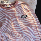 Yipinpay Spring Streetwear Loose Long Sleeve Female Pullovers Zebra pattern Women's Sweatshirt Y2K Fashion Woman Hoodies Tops