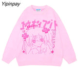 Yipinpay Women's Sweater Oversize Y2k Tops Long Sleeve Jumper Autumn Anime Pullover Goth Streetwear Knitted Coat Vintage Kawaii Clothing