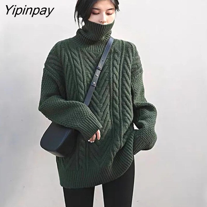 Yipinpay 2023 Winter Minimalist Long Sleeve Turtleneck Women Sweater Korean Style Solid Ladies Knit Pullover Female Loose Clothing