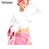Yipinpay 2023 Autumn Y2K Long Sleeve Shirt Women Street Style Fake Two Pieces Button Ladies Crop Tops Blouse Female Clothing Tops