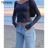 Yipinpay Off Shoulder Long Sleeve T-Shirt Women Spring Casual Party Street Tops 2023 Solid Base Tees Female Cropped Y2K Shirts