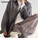 Yipinpay 2023 Autumn Minimalist Style Long Sleeve Shirt Women Oversize Button Up Tunic Blouse Work Female Fashion Clothing Top