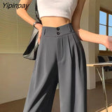 Yipinpay 2023 Autumn Wide Leg Women Classic Suit Pants Vintage Office Elegant Casual Black Trousers Female High Wasit Pants