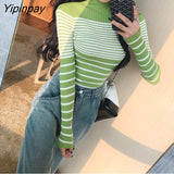 Yipinpay style Striped Slim Elasticity Women's Sweaters Turtleneck Long Sleeve Sweater Women 2023 Winter Autumn Female Pullovers