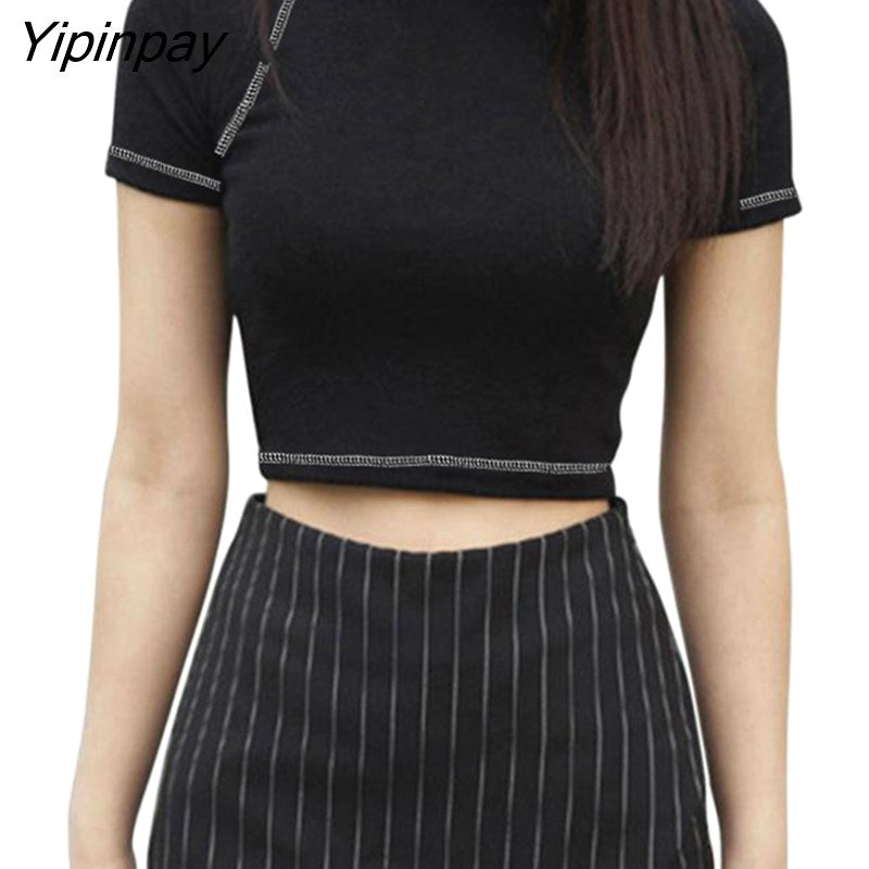 Yipinpay Women Summer Y2K T-shirts Short Sleeves Round Neck Slim Fit Casual Pullover Crop T-shirts Tops NYZ Shop