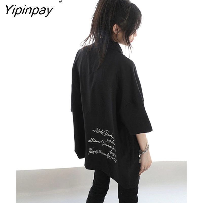 Yipinpay 2023 Summer Y2K Short Sleeve Floral Print Shirt Women Street Style Oversize Button Ladies Tunic Blouse Gothic Female Tops