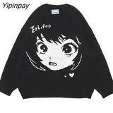 Yipinpay Women Sweater Frayed Oversize Pullover Long Sleeve Jumper Streetwear Korean Fashion Goth Knit Y2k Aesthetic Tops Winter Clothes 319-2