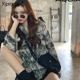 Yipinpay Spring Street Style Long Sleeve Loose Women Blouse Chic Oversize Button Floral Print Ladies Shirt Hip Hop Female Clothing