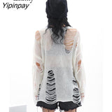 Yipinpay Streetwear Frayed Sweater Women Oversize Long Sleeve Knit Ladies Pullover Loose 2023 Autumn Female Loose Clothing Tops