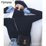 Yipinpay 2023 Winter Minmalist Fake Two Pieces Turleneck Sweater Women Korean Style Long Sleeve Ladies Knit Pullovers Female Tops