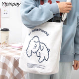 Yipinpay Women's Bag Shopper Anime Handbags Adjustable Zipper Print Harajuku Kawaii Aesthetic Canvas Large Capacity Tote Bags Shoulder