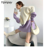 Yipinpay 2023 Winter Korea Style Long Sleeve Turtleneck Sweater Women Casual Loose Patchwork Warm Knit Pullover Female Clothing