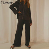 Yipinpay Pleated Printed Suit Women Long Sleeve V Neck Blouse And High Waist Pants Two Piece Sets Female Elegant Trousers Outfits