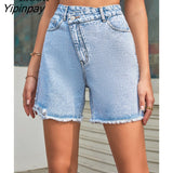 Yipinpay Tassel Ripped Straight Jean Short Women High Waist Bottoms Streetwear With Pockets Distressed Sexy Hole Denim Shorts