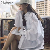 Yipinpay 2023 Spring Minimalist Chic Oversize Women's White Basic Shirt Long Sleeve Button Up Loose Woman Tunic Blouse Clothing