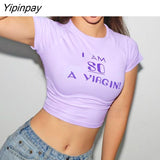 Yipinpay Alphabet print t shirts women Y2K clothes 2023 summer harajuku ladies tops Short sleeve streetwear short Crop top feminina