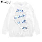 Yipinpay 2023 Winter Streetwear Long Sleeve Frayed Sweater Women Oversize O Neck Letter Ladies Pullover Fall Female Clothing Tops