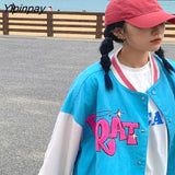 Yipinpay Womens Coats and  Y2K Jackets High Street Hip Hop Baseball Uniforms Street Casual Coat Loose Stitching Jacket Tops BRATZ Summer