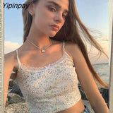 Yipinpay Print Bow Slim Crop Top Women Summer Sexy Sleeveless Short Cotton Camis Blouses Female Vintage Chic Sweet Crop Tops Y2k