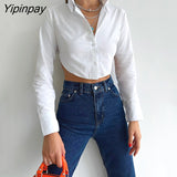 Yipinpay 2023 Spring Sexy Long Sleeve Women White Shirt Y2K Backless Button Up Slim Woman Crop Tops Blouse Party Female Clothing