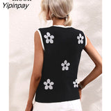 Yipinpay Women Knitted Vest Floral Top Sexy Mujer Streetwear Summer 2023 New In Knitwears Sleeveless V Neck Black Knit Tank Tops