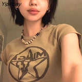Yipinpay Women T-Shirt Y2k Crop Top Baby Tee Graphic Slim Harajuku Grunge Streetwear Summer Korean Fashion Kpop Vintage Aesthetic Clothes