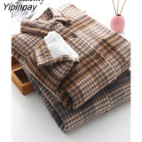 Yipinpay Casual Korean Style Long Sleeve Plaid Wool Liner Shirt Women 2023 Winter Button Up Loose Thick Ladies Tunic Blouse Tops