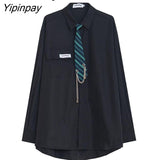 Yipinpay 2023 Spring Japan Style Tie Button Up Solid Shirt Blouse Women JK Long Sleeve Loose Ladies Shirts Oversize Streetwear Top