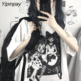 Yipinpay T Shirt Aesthetic Punk cartoon Short Sleeve O-Neck Tops Women dropshipping summer loose oversize street clothes