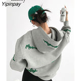 Yipinpay 2023 Winter Streetwear Oversieze Letter Embroidery Thick Hoodies Women Long Sleeve Sweatshirt Female Pullover Clothing