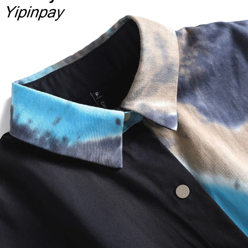 Yipinpay Spring Streetwear Long Sleeve Plus Size Women Shirt Tie Dye Print Oversize Ladies Blouse Loose Free Shipping Female Tops