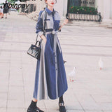 Yipinpay Spring Button Up Women Maxi Dress Streetwear Loose Sashes Long Sleeve Shirt Dresses Patchwork Turn Down Collar Ladies Robe