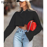 Yipinpay 2023 Spring Streetwear Long Sleeve Cotton Asymmetrical CottoWomen White Shirt Sexy Button Woman Crop Tops Female Blouse
