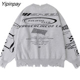 Yipinpay Women Sweater Frayed Oversize Pullover Long Sleeve Jumper Streetwear Korean Fashion Goth Knit Y2k Aesthetic Tops Winter Clothes 319-1