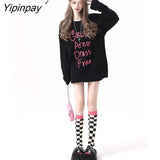 Yipinpay 2023 Winter Oversize Long Sleeve Women Sweater Streetwear O Neck Letter Print Knit Ladies Pullover Female Clothing Tops
