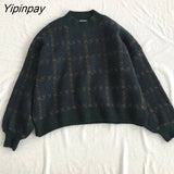Yipinpay Winter Streetwear Houndstooth Thick Women's Sweater Loose Knit Woman Sweaters Autumn Fashion Warm Plus Size Female Pullover