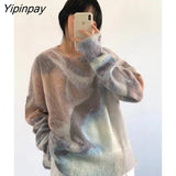Yipinpay 2023 Winter Korean style Long Sleeve tie dye Sweater Women Casual Loose O Neck Ladies Pullover Fall Female Clothing Tops