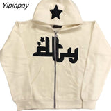 Yipinpay Gothic Punk Star Long Sleeve Zip Hoodie Harajuku Hip Hop streetwear Grunge Fashion Punk Sports Jacket Y2k Jacket Men