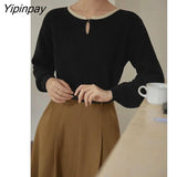 Yipinpay 2023 Winter Minimalist New In Patchwork Long Sleeve Women Sweaters Korea Style O Neck Button Knit Pullovers Female Tops