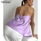 Yipinpay Sexy Satin Camis Top Streetwear Sleeveless Purple Rose Red BasicTees Summer New 2023 Baggy Vest Women Backless Loose Tops