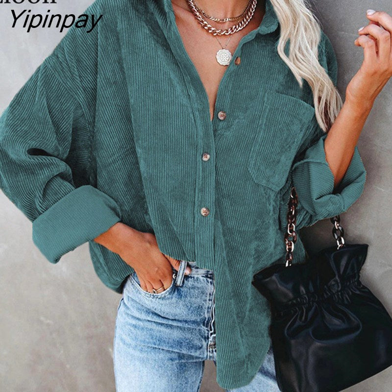 Yipinpay Baggy Cardigan Shirt Coats And Jackets Button Up Pockets Autumn 2023 Streetwear Sexy Thin Coat Women Loose Outerwear